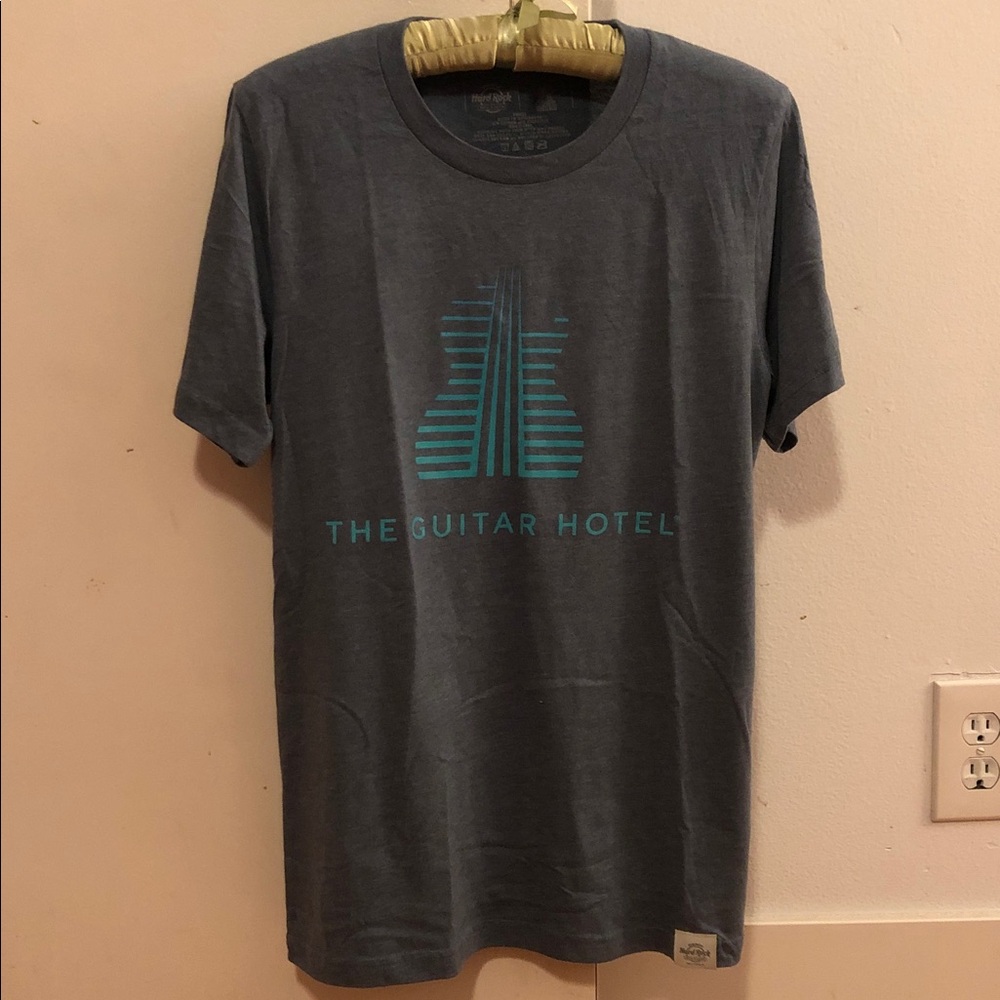Authentic Hard Rock Gray Women’s T-Shirt featuring the Hollywood FL Guitar Hotel
